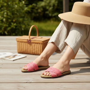 Cliffs By White Mountain Women Bright Pink RaffiaCushioned Sandals SZ 9 M